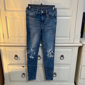 American Eagle Outfitters Dark Blue Ripped Skinny Jeans